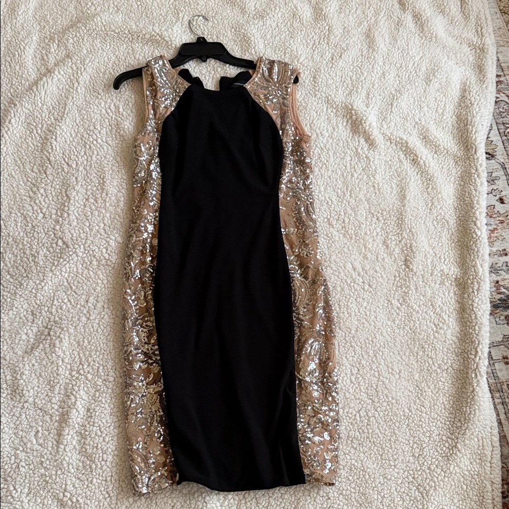 R&M Richards Black and Gold Sequin Dress, worn once for a wedding